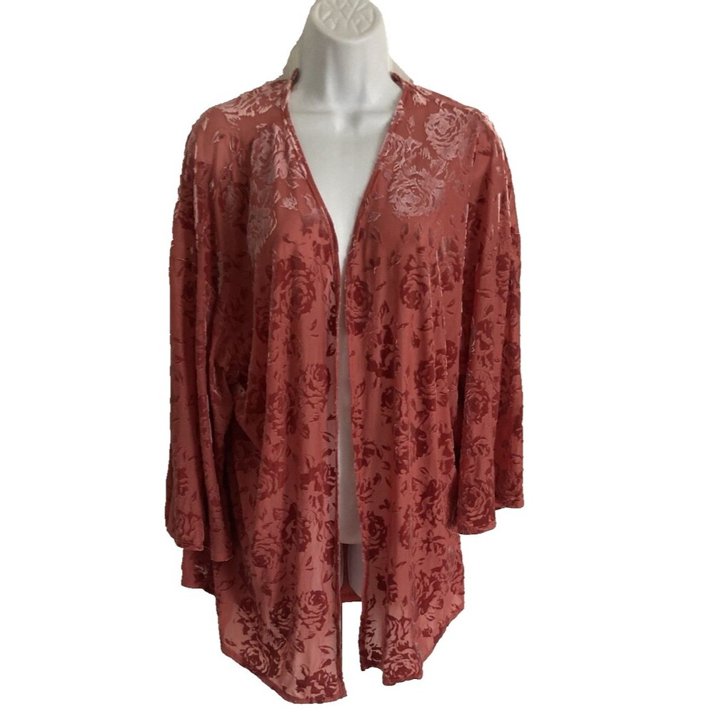 Thyme & Honey Open Front Cardigan Size L Pink Flo… - image 2